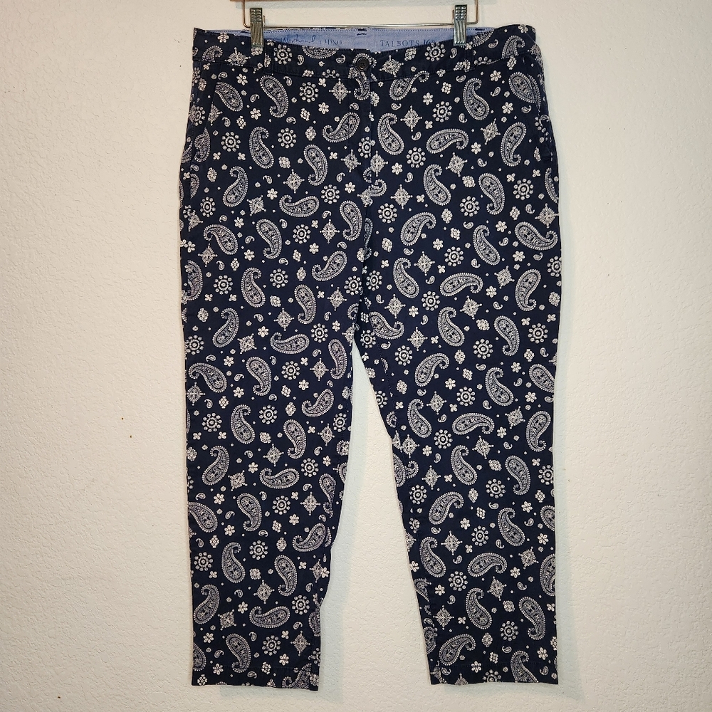 Talbots The Weekend Chino Paisley Print Navy Pants, Size 16P‎
